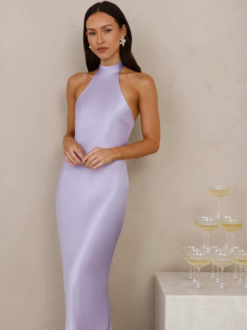 Halter Tie Maxi Dress in Lavender